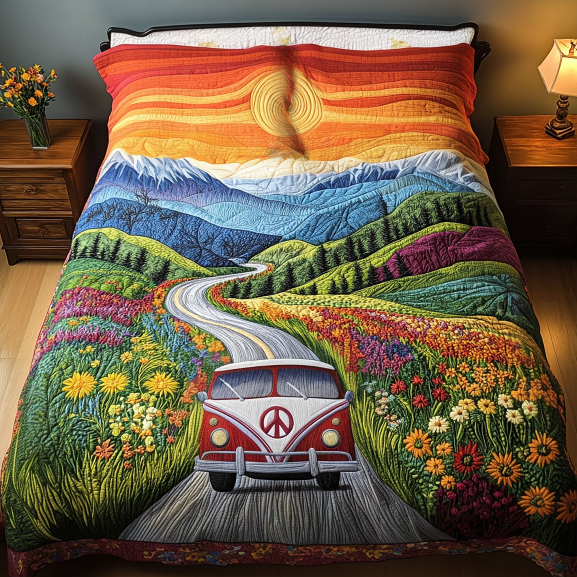 The Sunset Ride Quilted Bedding Set Duvet Cover Bedspread Camping Gifts For Girlfriend The Sunset Ride Quilted Bedding Set Duvet Cover Bedspread Camping Gifts For Girlfriend