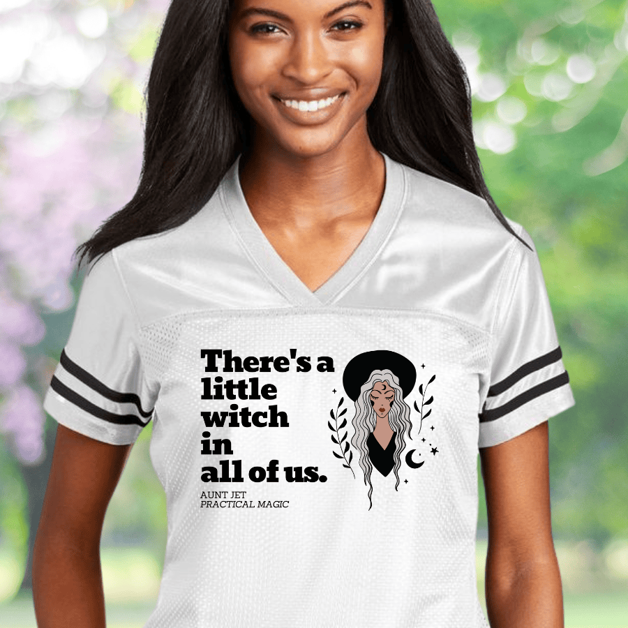 There's A Little Witch In All Of Us Football Jersey Women's Rights Funny Jersey Lady Gifts