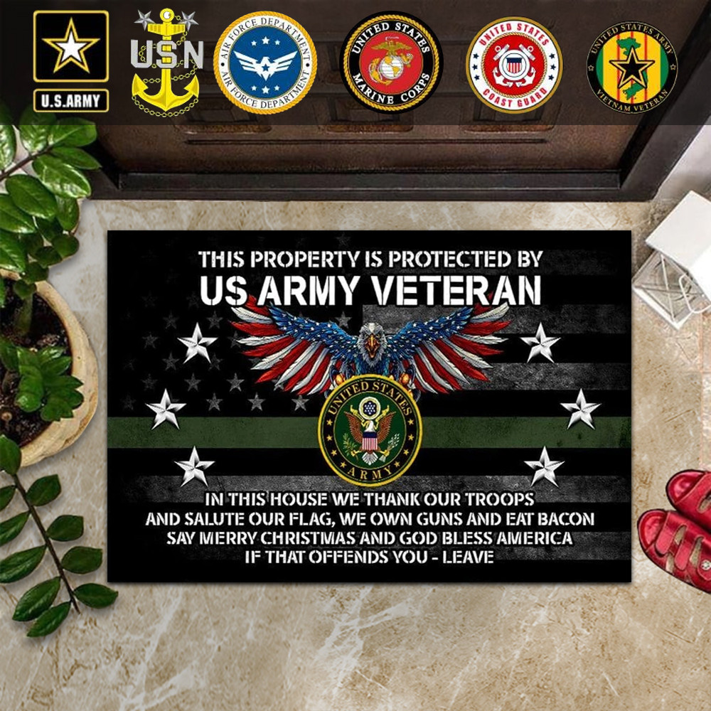 This Property Is Protected By US Army Veteran Doormat USA Eagle Army Doormat Decor Patriotic This Property Is Protected By US Army Veteran Doormat USA Eagle Army Doormat Decor Patriotic