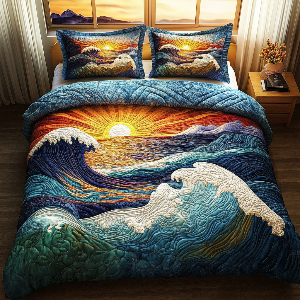 Tidal Dream Quilted Bedding Set Duvet Cover Bed Sheet Set Beach Gifts For Men Tidal Dream Quilted Bedding Set Duvet Cover Bed Sheet Set Beach Gifts For Men