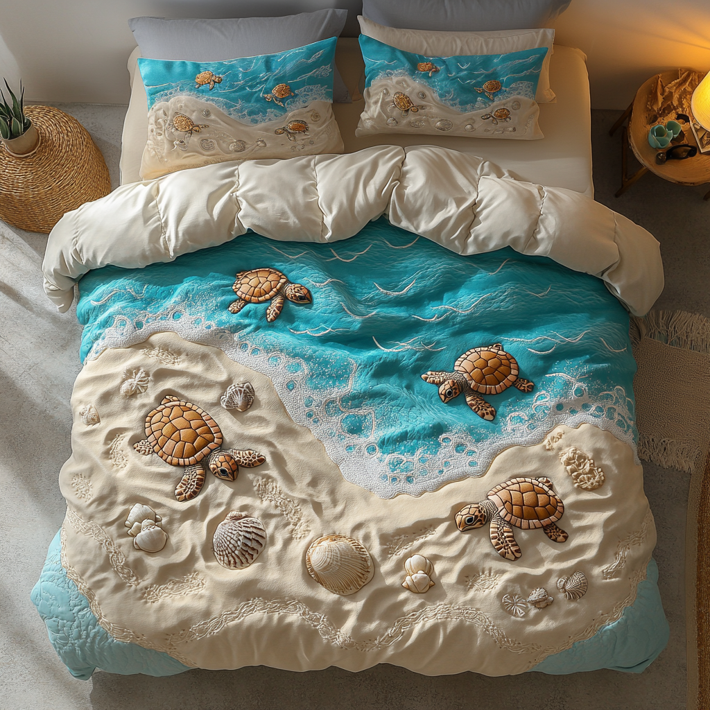 Tidal Wanderer Quilted Bedding Set Duvet Cover Bed Sheet Set Turtle Gifts For Mother's day