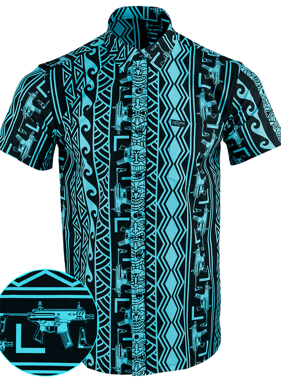 Tiki Black Cyan Gun Button Up Shirt Second Amendment Patriotic Button Up Shirts Gifts For Dad Tiki Black Cyan Gun Button Up Shirt Second Amendment Patriotic Button Up Shirts Gifts For Dad