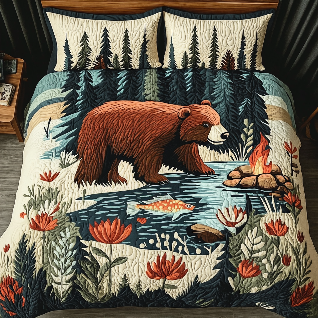 Timber Lodge Quilted Bedding Set Duvet Cover Bed Sheet Set Bear Gifts For Grandma Timber Lodge Quilted Bedding Set Duvet Cover Bed Sheet Set Bear Gifts For Grandma