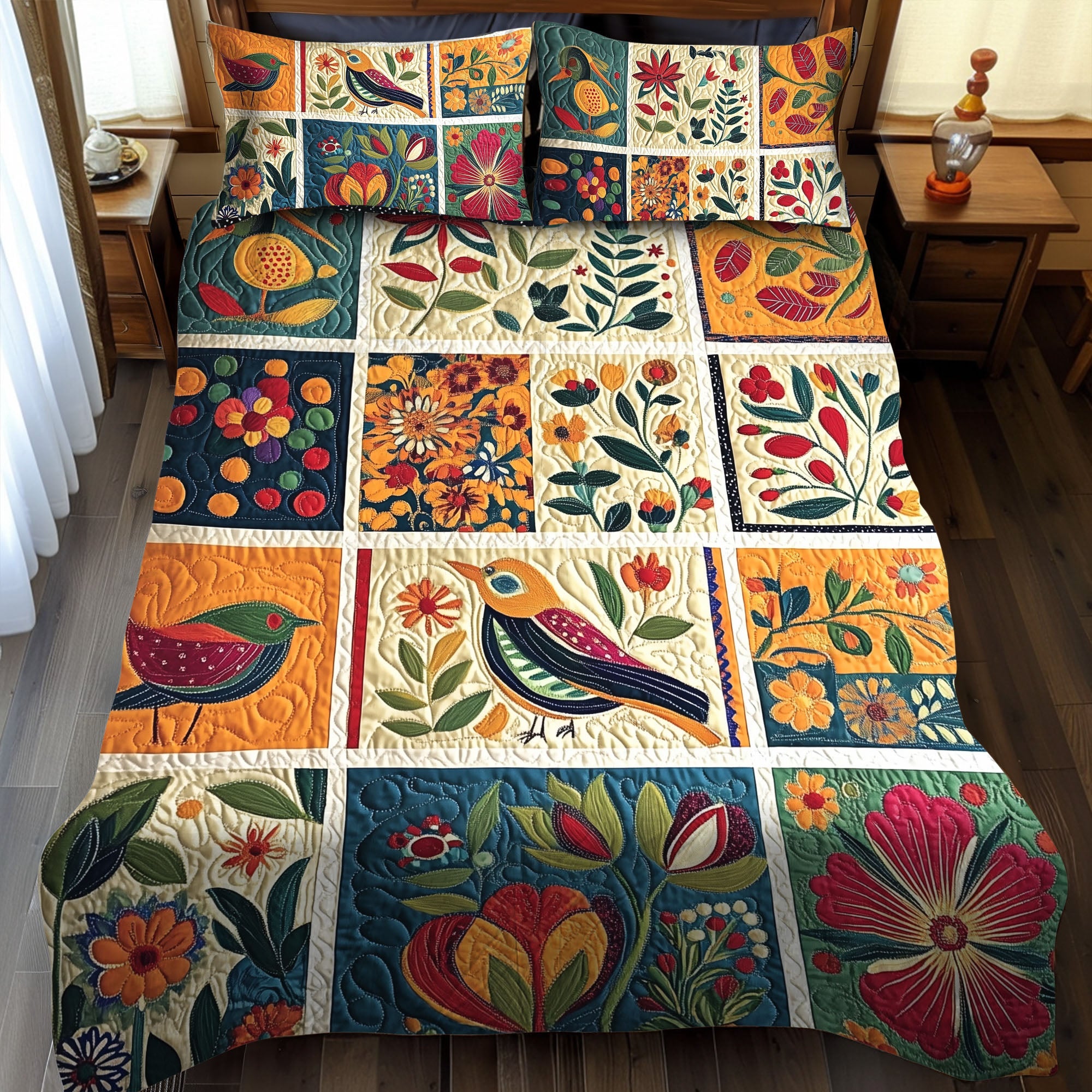 Timeless Blooms Quilted Bedding Set Duvet Cover Bed Sheet Set Flower Presents For Her Timeless Blooms Quilted Bedding Set Duvet Cover Bed Sheet Set Flower Presents For Her