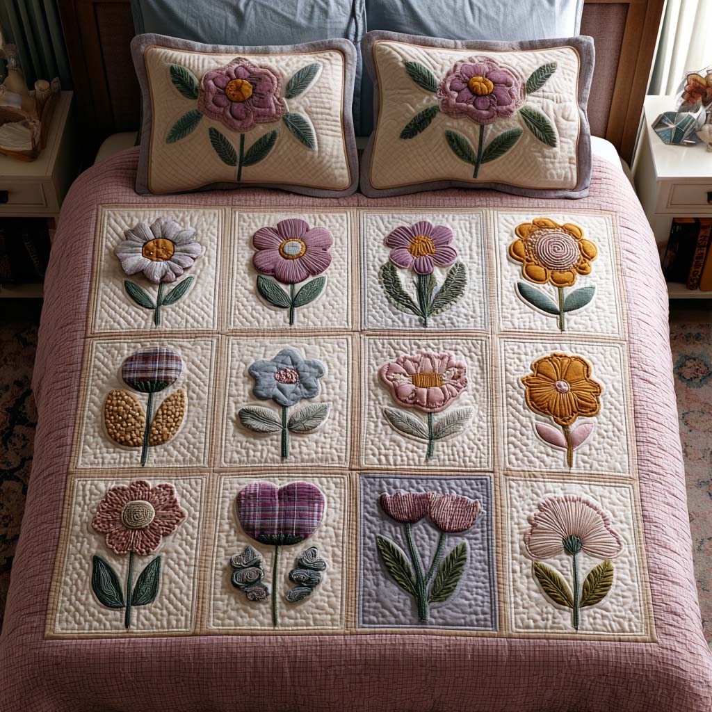 Tiny Blossoms Quilted Bedding Set Duvet Cover Merch Christmas Floral Gifts