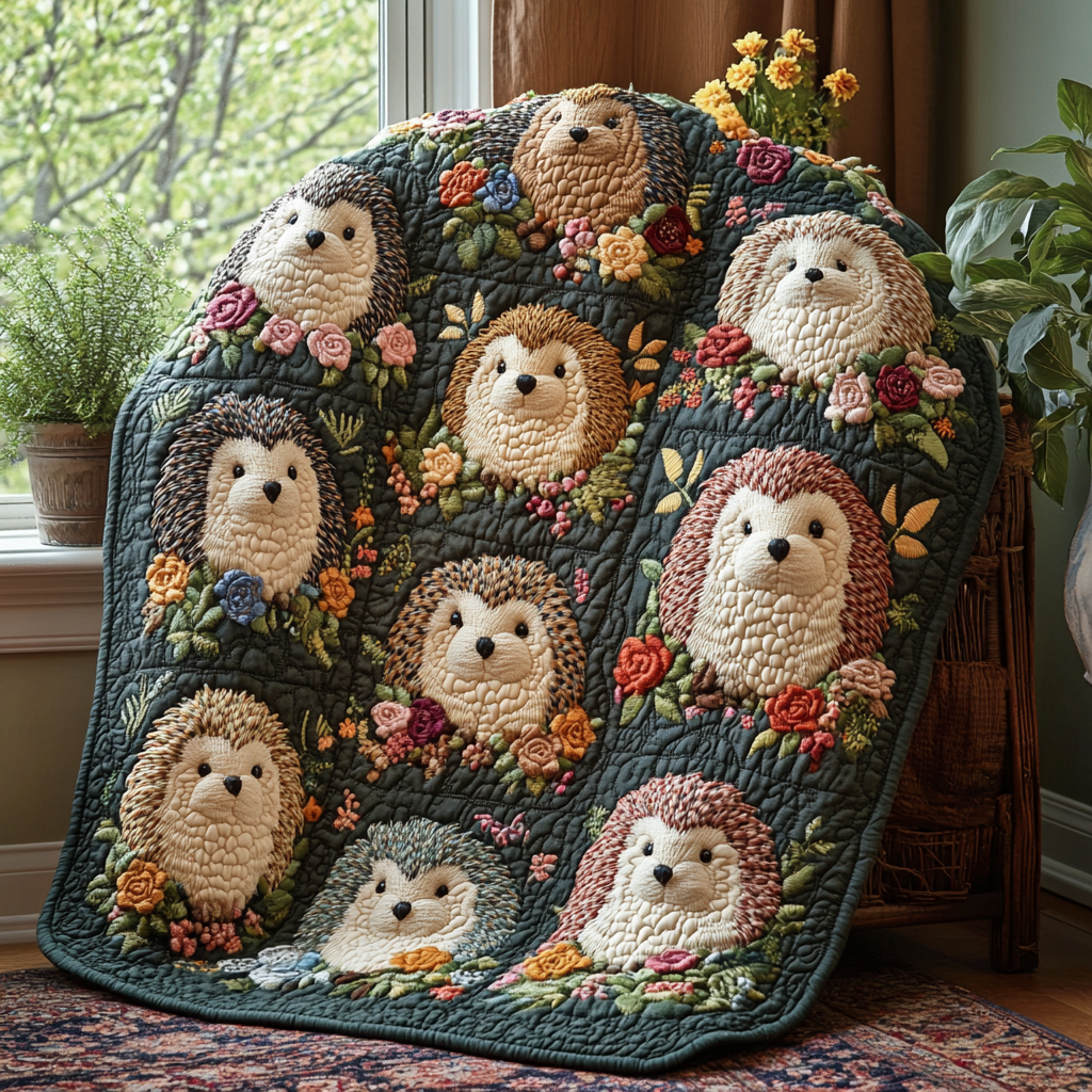 Tiny Paws and Spikes Quilted Blanket Cute Colorful Blanket Best Gift For Hedgehog Tiny Paws and Spikes Quilted Blanket Cute Colorful Blanket Best Gift For Hedgehog