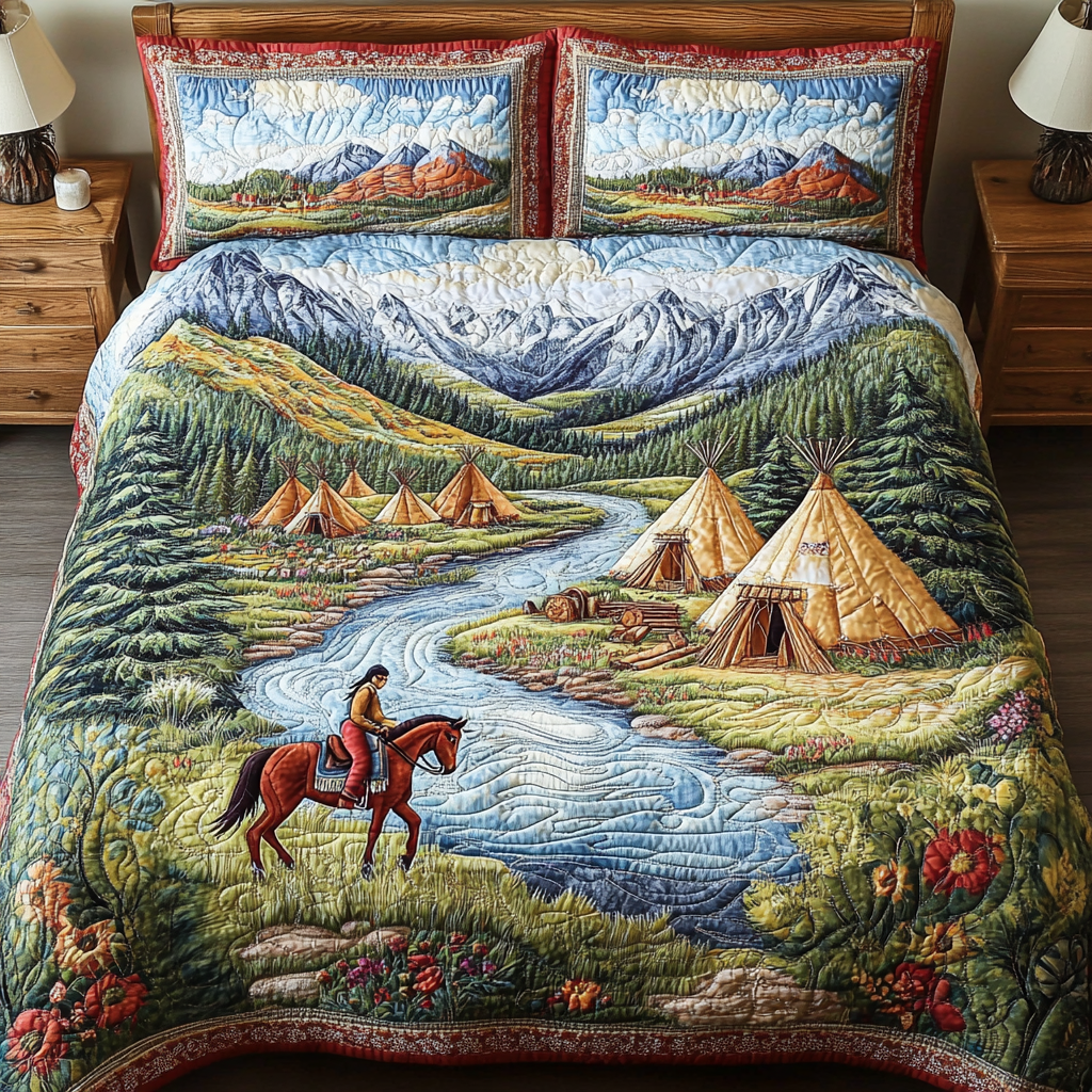 Tipi River Quilted Bedding Set Duvet Cover Merch Good Gifts For Horse Lovers Tipi River Quilted Bedding Set Duvet Cover Merch Good Gifts For Horse Lovers