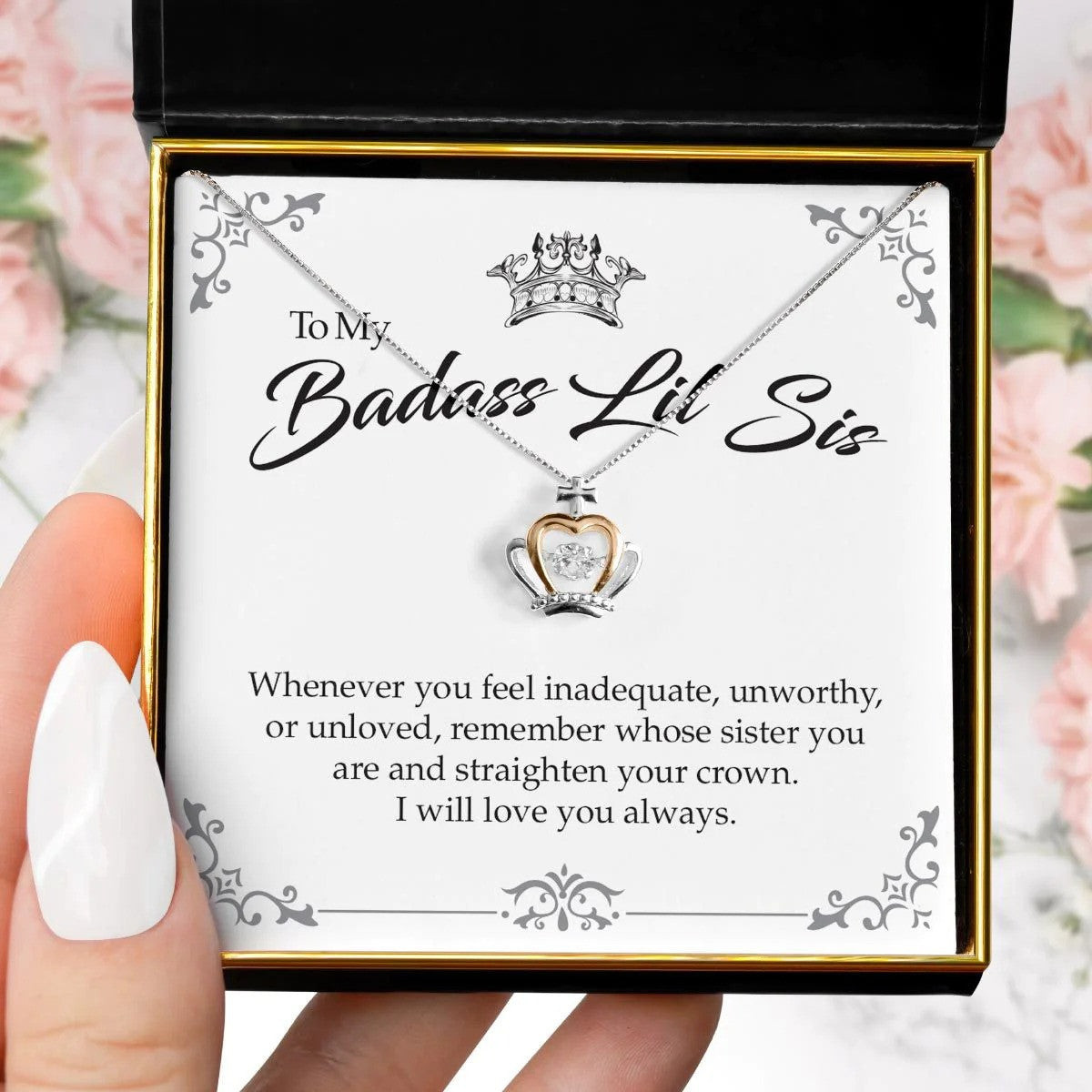 To My Badass Lil Sis Crown Pendant Necklace Luxury Design Ladies Necklace Gifts For Sister To My Badass Lil Sis Crown Pendant Necklace Luxury Design Ladies Necklace Gifts For Sister