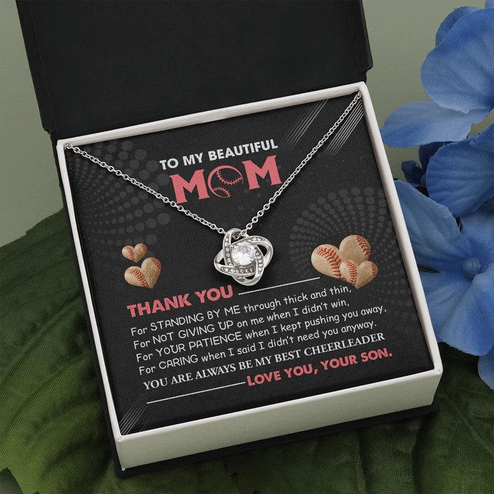 To My Beautiful Baseball Mom Love Knot Necklace With Message Card From Son Mom Jewelry Gifts To My Beautiful Baseball Mom Love Knot Necklace With Message Card From Son Mom Jewelry Gifts
