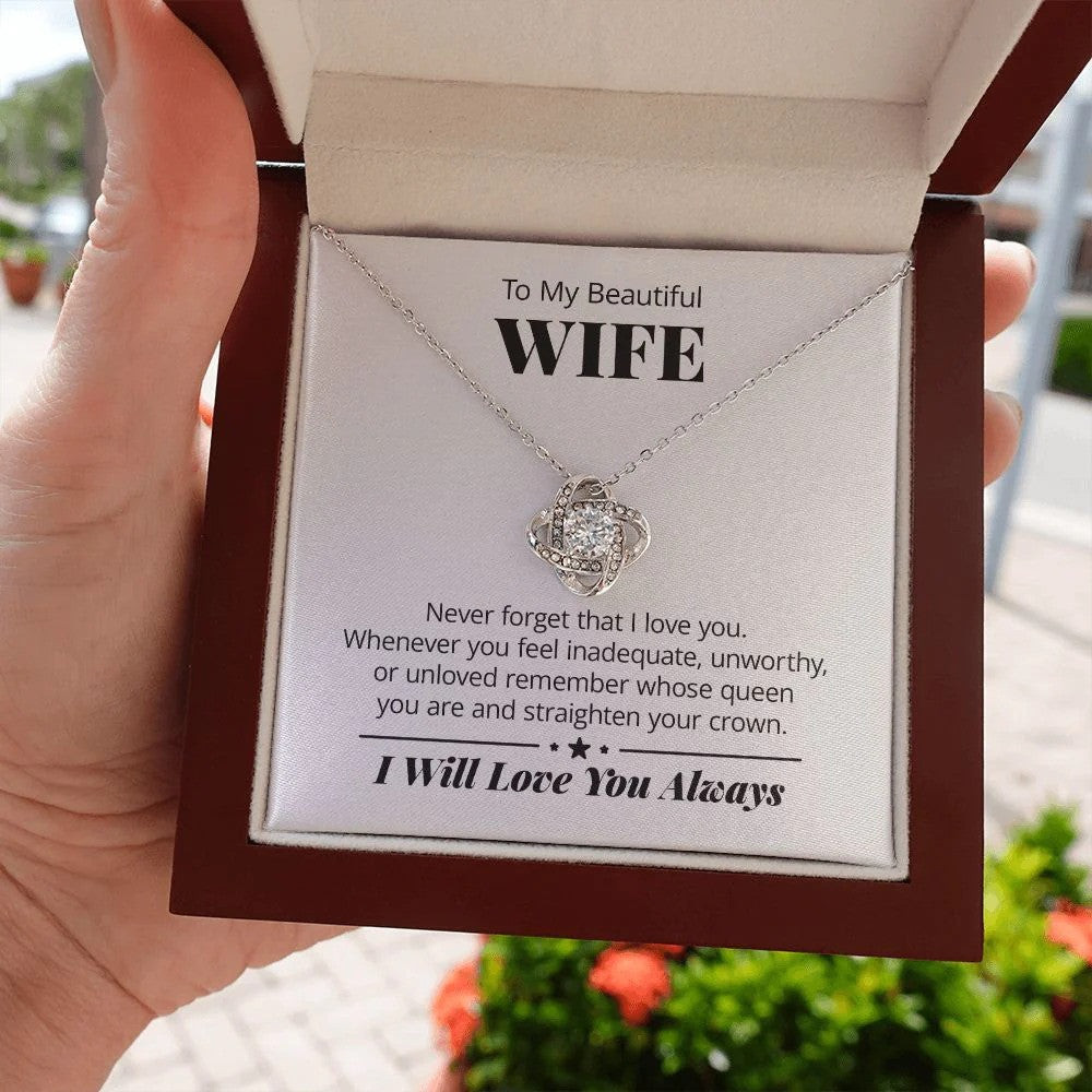 To My Beautiful Wife Love Knot Necklace With Message Card Mother's Day Jewelry Gift For Wife To My Beautiful Wife Love Knot Necklace With Message Card Mother's Day Jewelry Gift For Wife