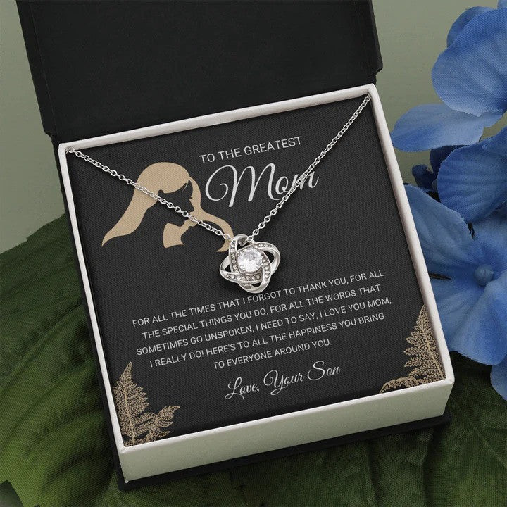 To The Greatest Mom Love Knot Necklace With Message Card Mother's Day Gifts Necklace From Son To The Greatest Mom Love Knot Necklace With Message Card Mother's Day Gifts Necklace From Son