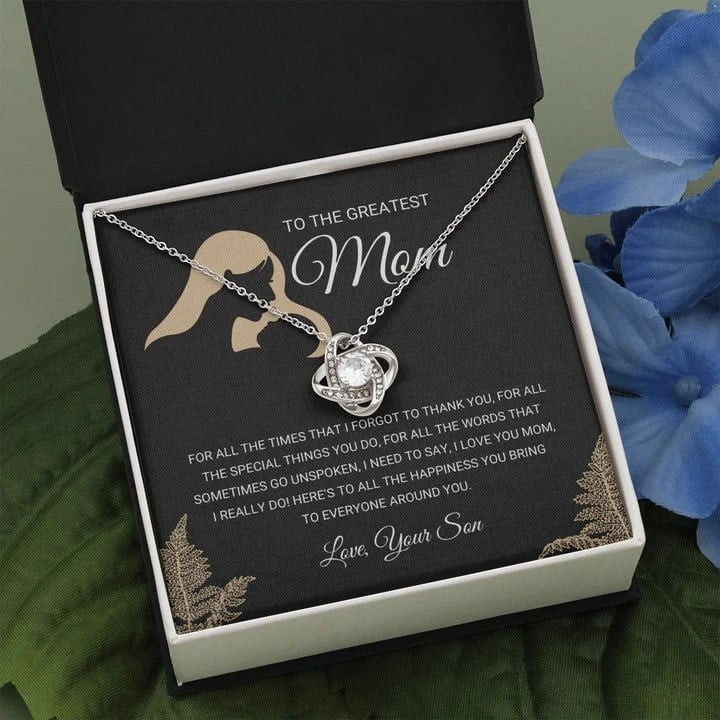 To The Greatest Mom Love Knot Necklace With Message Card Mother's Day Gifts Necklace From Son To The Greatest Mom Love Knot Necklace With Message Card Mother's Day Gifts Necklace From Son