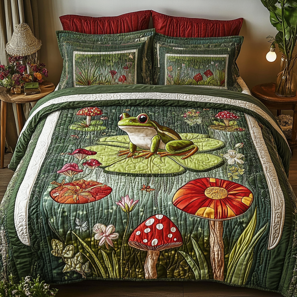 Toad Tranquility Quilted Bedding Set Duvet Cover Bed Sheet Set Cute Frog Gifts Toad Tranquility Quilted Bedding Set Duvet Cover Bed Sheet Set Cute Frog Gifts