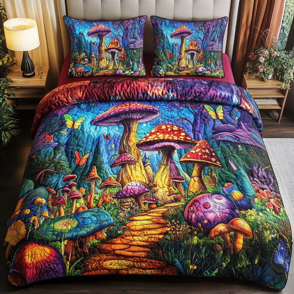 Toadstool Trail Quilted Bedding Set Duvet Cover Bed Sheet Set Mushroom Gifts For Him Toadstool Trail Quilted Bedding Set Duvet Cover Bed Sheet Set Mushroom Gifts For Him