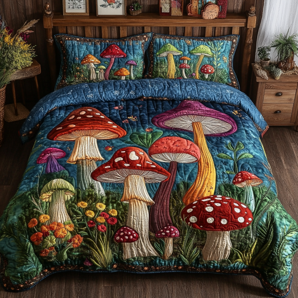 Toadstool Trail Quilted Bedding Set Duvet Cover Bedspreads Gifts For Hippie Sister Toadstool Trail Quilted Bedding Set Duvet Cover Bedspreads Gifts For Hippie Sister