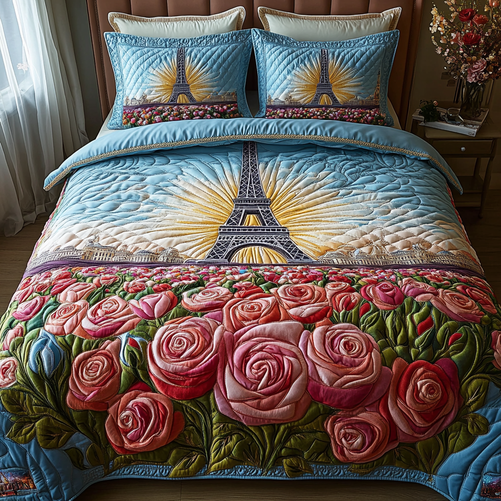 Tower Lights Quilted Bedding Set Duvet Cover Bedspread Paris Themed Gifts For Her Tower Lights Quilted Bedding Set Duvet Cover Bedspread Paris Themed Gifts For Her