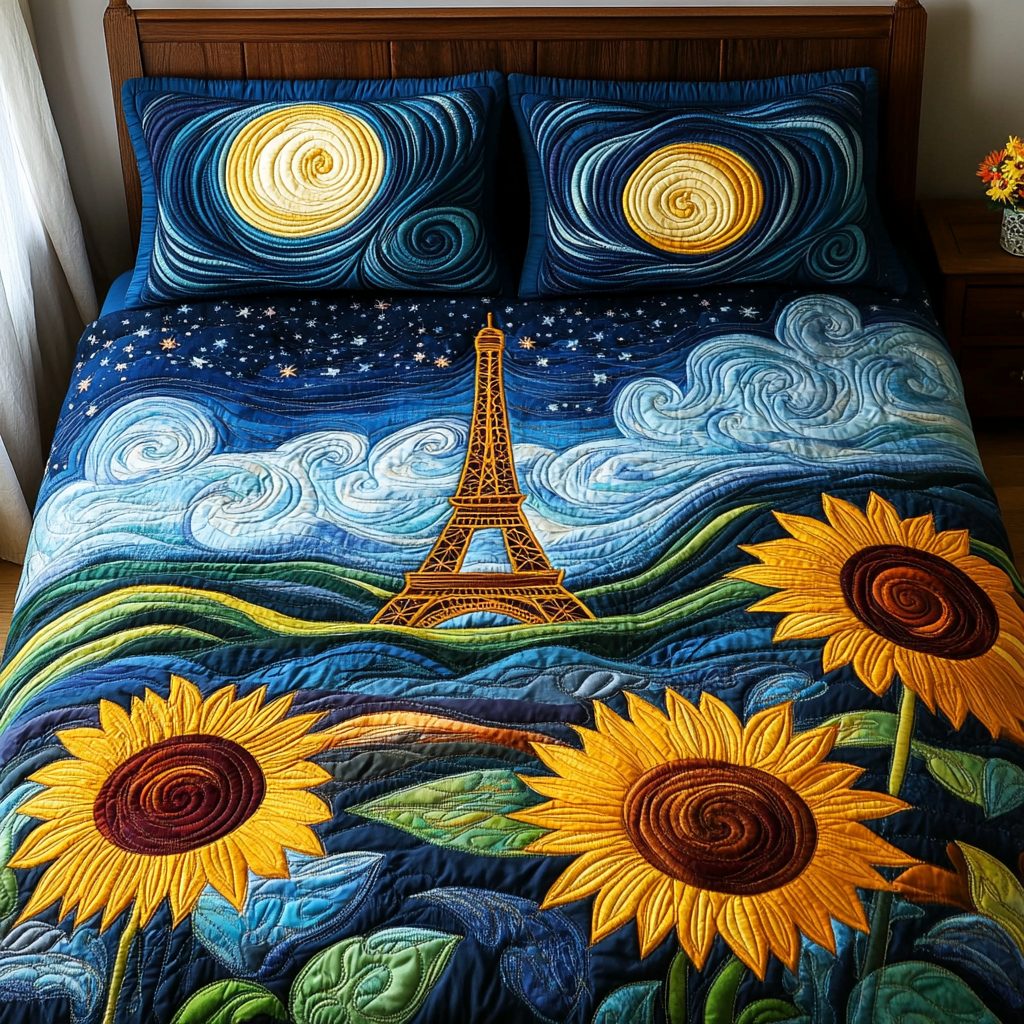 Tower Magic Quilted Bedding Set Duvet Cover Bedspread Paris Themed Gifts