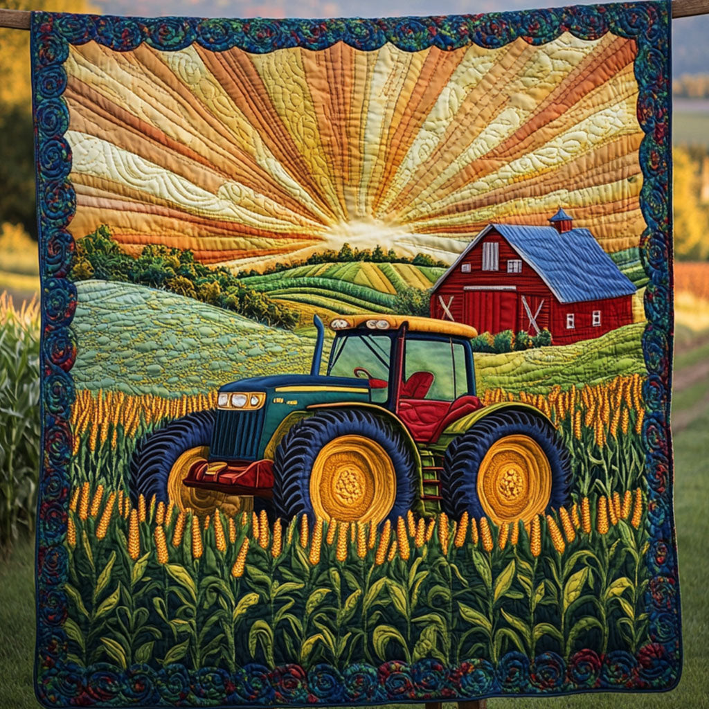 Tractor in Bloom Quilted Blanket Sofa Throw Blanket Unique Tractor Gifts Farm