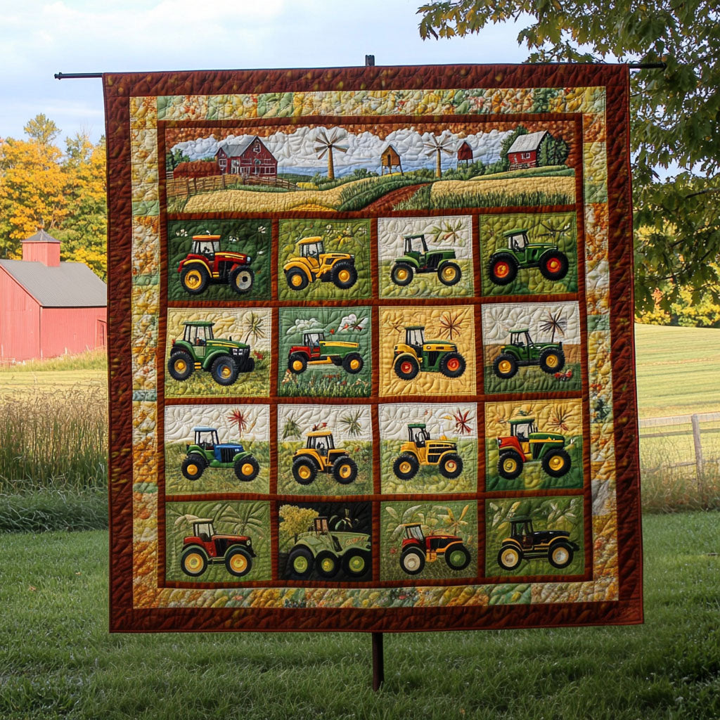 Tractor on the Plains Quilted Blanket Cute Throw Blanket Tractor Presents For Adults