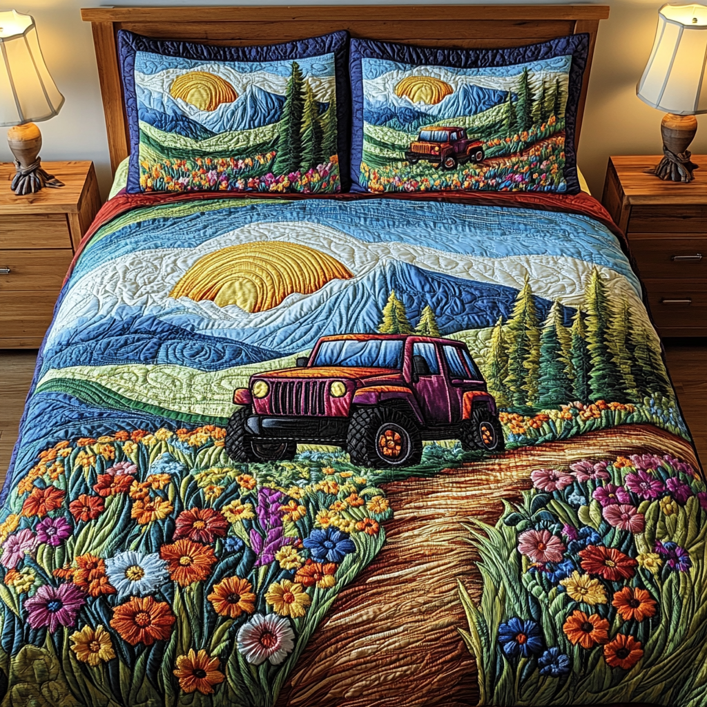 Trail Trek Quilted Bedding Set Duvet Cover Bed Sheet Set Gifts For Jeep Lovers Trail Trek Quilted Bedding Set Duvet Cover Bed Sheet Set Gifts For Jeep Lovers