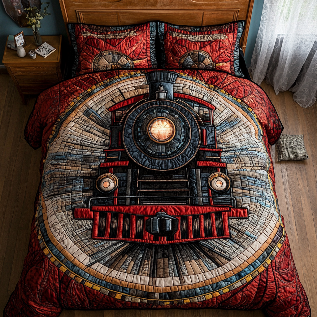 Train Tracks Quilted Bedding Set Duvet Cover Merch Unique Train Gifts Train Tracks Quilted Bedding Set Duvet Cover Merch Unique Train Gifts