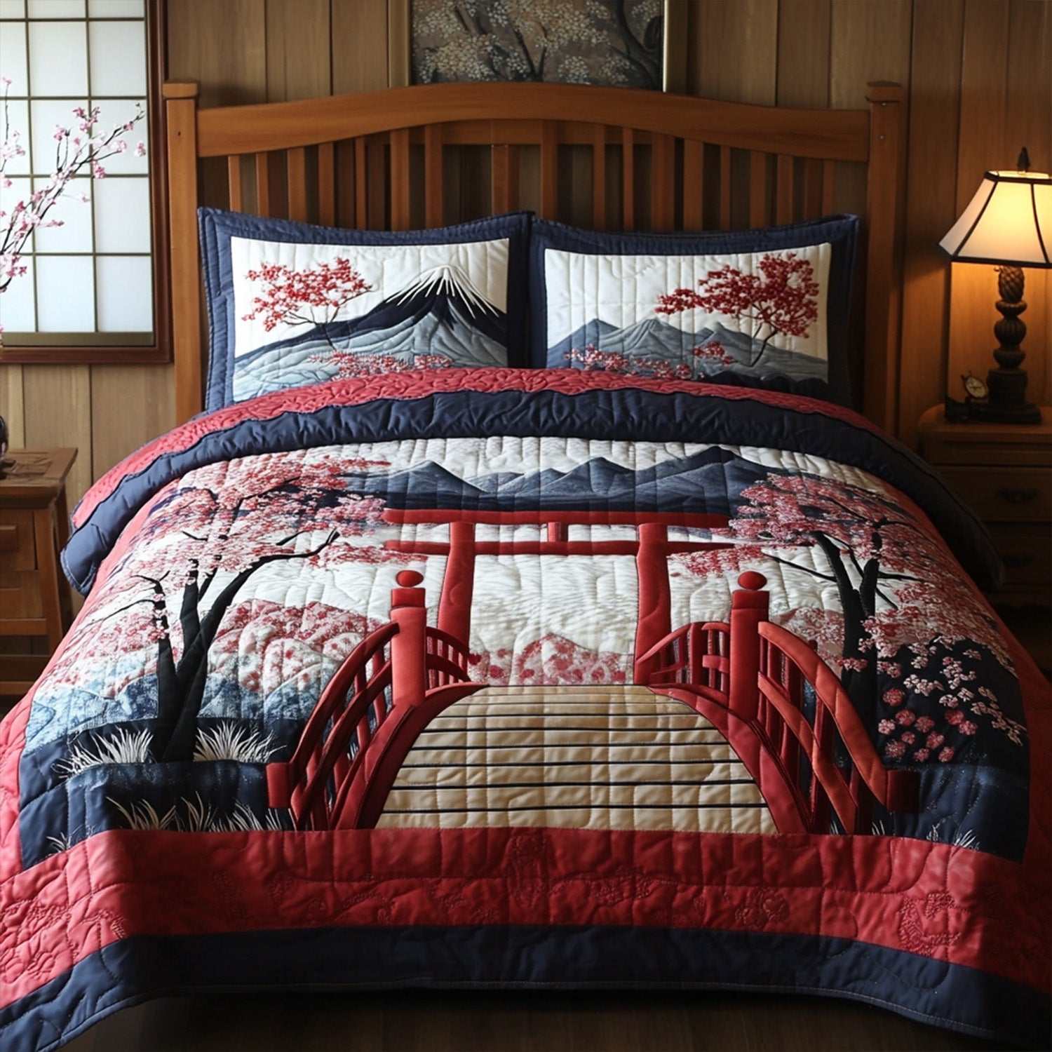 Tranquil Blossom View Quilted Bedding Set Duvet Cover Bed Sheet Set Fuji Mountain Japanese Gifts Tranquil Blossom View Quilted Bedding Set Duvet Cover Bed Sheet Set Fuji Mountain Japanese Gifts