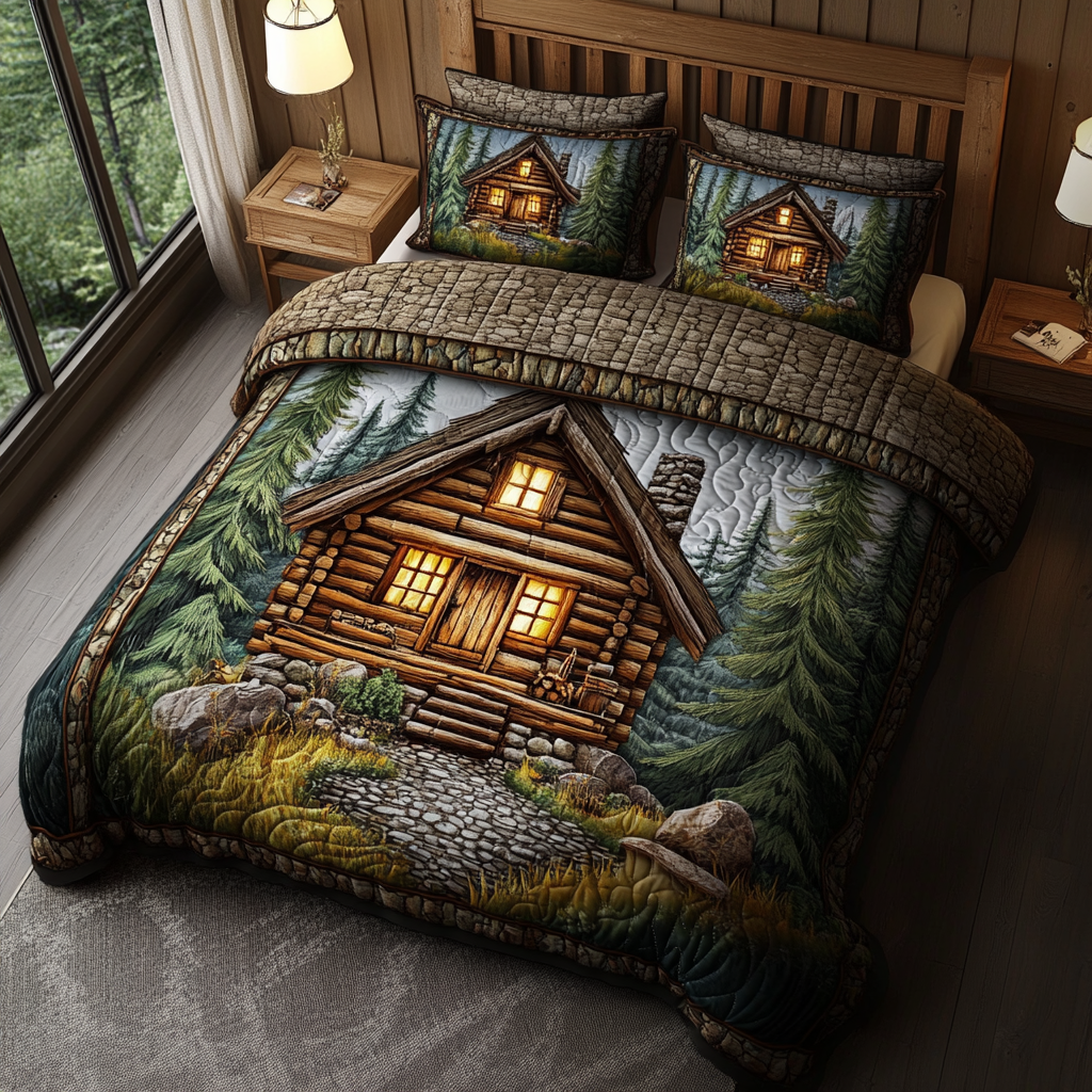 Tranquil Cabin Quilted Bedding Set Duvet Cover Bed Sheet Set Funny Secret Santa Presents Tranquil Cabin Quilted Bedding Set Duvet Cover Bed Sheet Set Funny Secret Santa Presents