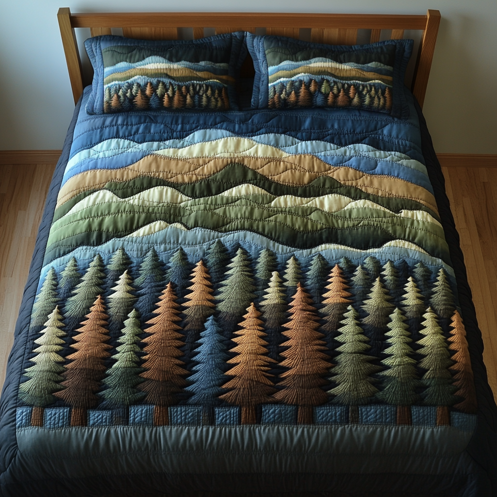 Tranquil Forest Quilted Bedding Set Duvet Cover Bedspreads Christmas Gift For Son Tranquil Forest Quilted Bedding Set Duvet Cover Bedspreads Christmas Gift For Son