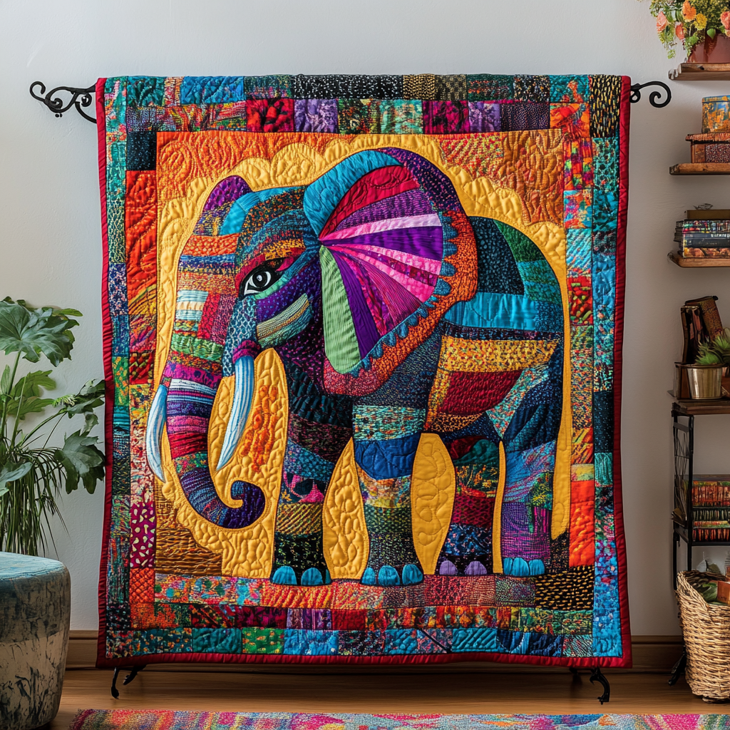 Tranquil Herd Quilted Blanket Cute Colorful Blanket Best Gift For Elephant Lovers Tranquil Herd Quilted Blanket Cute Colorful Blanket Best Gift For Elephant Lovers