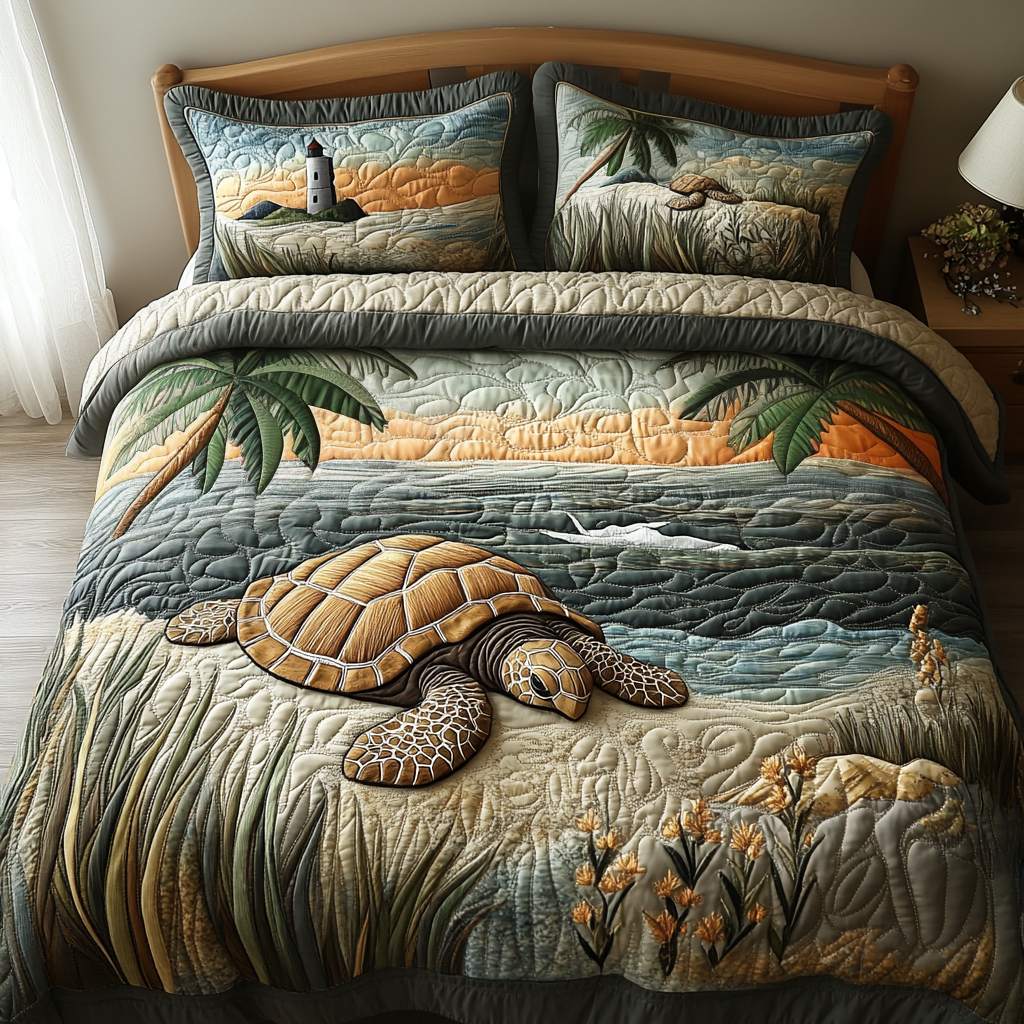Tranquil Turtle Quilted Bedding Set Duvet Cover Bed Sheet Set Sea Turtle Gifts For Her Tranquil Turtle Quilted Bedding Set Duvet Cover Bed Sheet Set Sea Turtle Gifts For Her