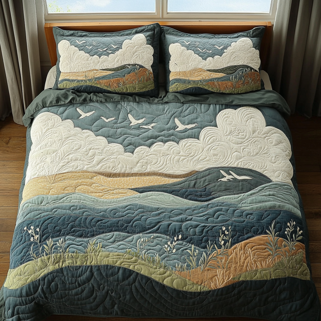 Tranquil Waves Quilted Bedding Set Duvet Cover Bed Sheet Set Gifts For Someone Who Loves The Beach