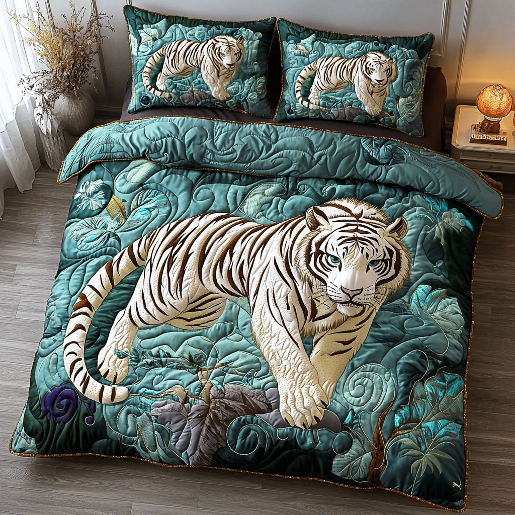 Tranquil White Tiger Quilted Bedding Set Duvet Cover Bed Sheet Set Tiger Gifts For Dad Tranquil White Tiger Quilted Bedding Set Duvet Cover Bed Sheet Set Tiger Gifts For Dad