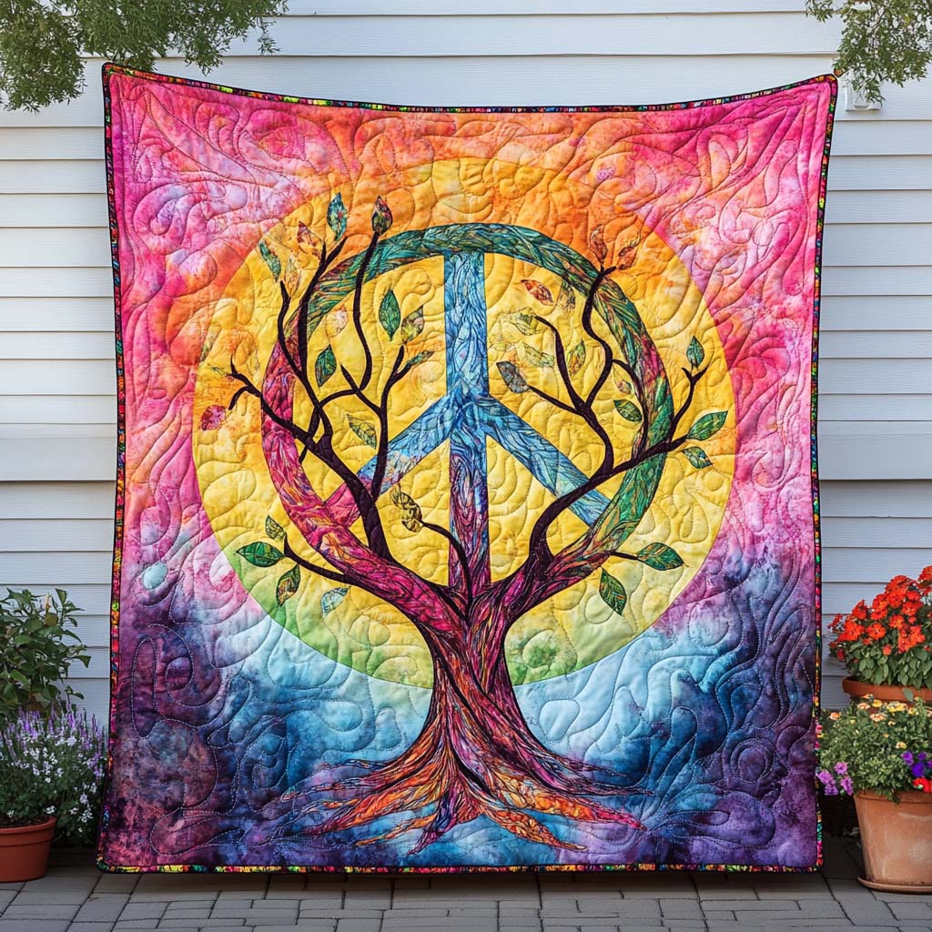 Tree of Harmony Quilted Blanket Nice Throw Blanket Gifts For Hippie Men Tree of Harmony Quilted Blanket Nice Throw Blanket Gifts For Hippie Men