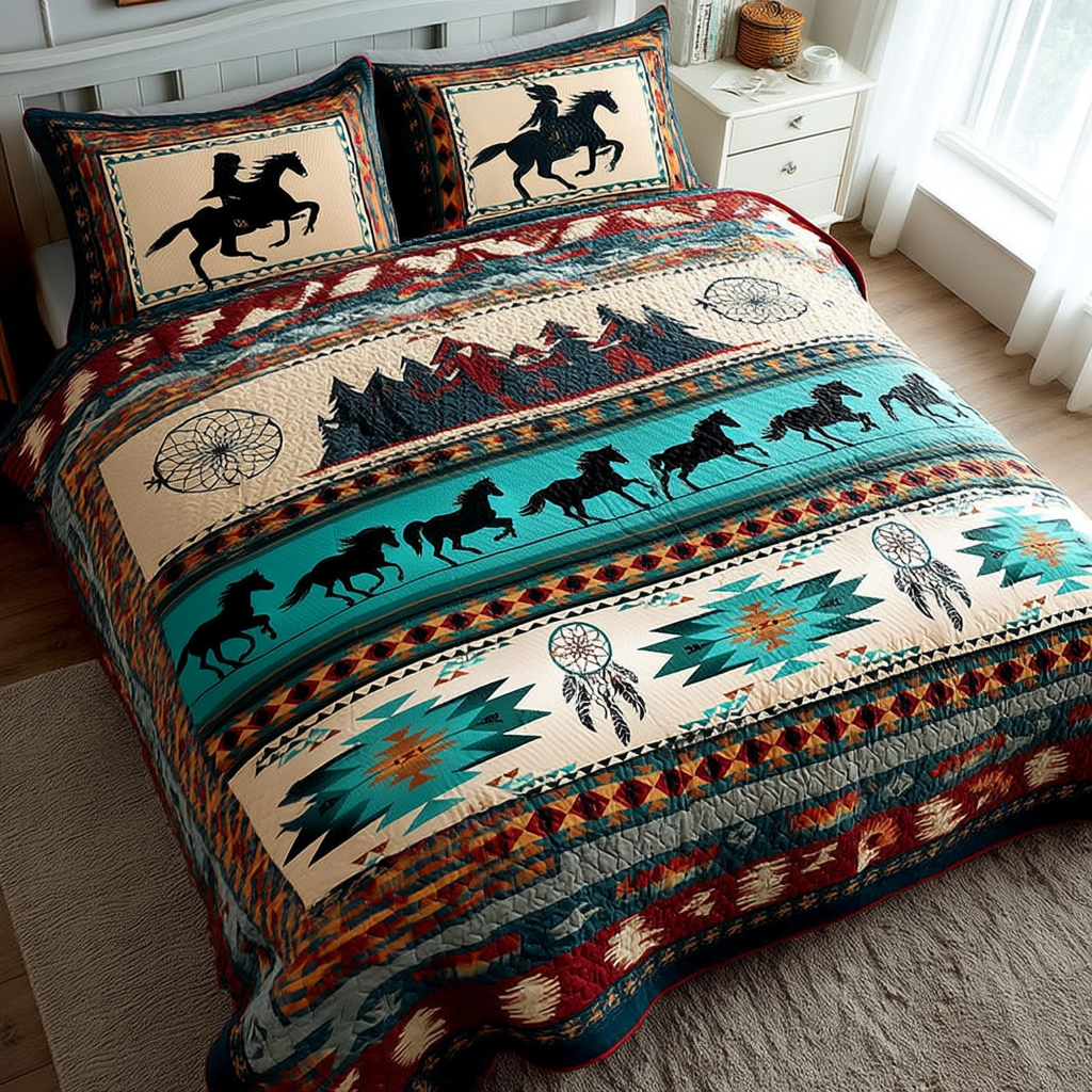 Tribal Echo Quilted Bedding Set Duvet Cover Bed Sheet Set Great Bison Lover Gifts Native