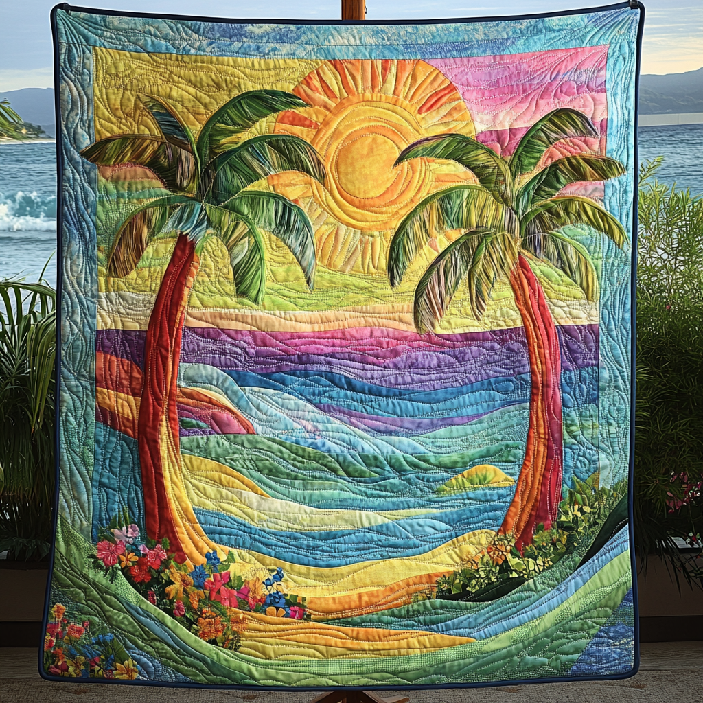 Tropical Bliss Quilted Blanket Cute Colorful Blanket Beach Trip Gift Ideas