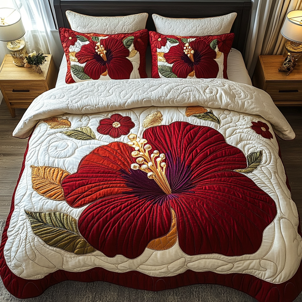 Tropical Bloom Quilted Bedding Set Duvet Cover Bedspread Gifts For The Flower Lover Tropical Bloom Quilted Bedding Set Duvet Cover Bedspread Gifts For The Flower Lover