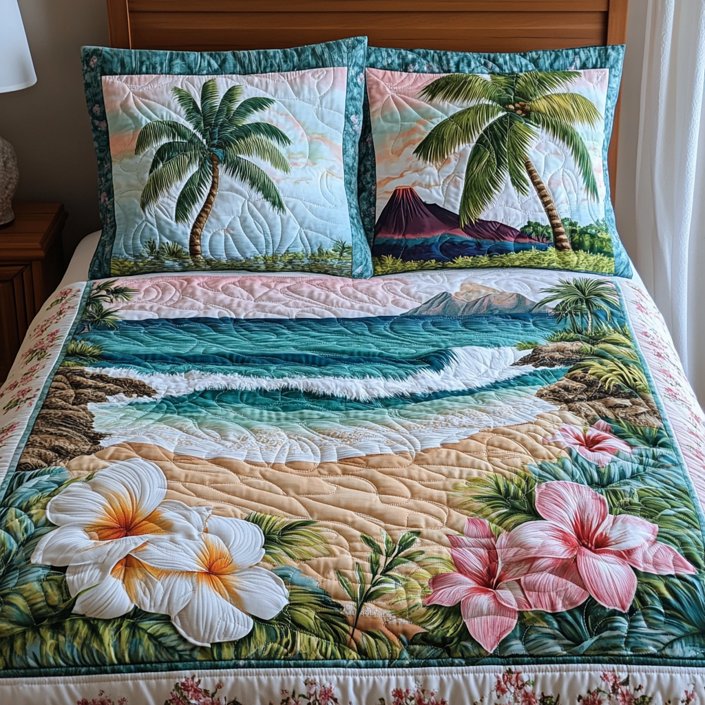 Tropical Blossom Quilted Bedding Set Duvet Cover Bedspread Flower Gifts For Friends Tropical Blossom Quilted Bedding Set Duvet Cover Bedspread Flower Gifts For Friends