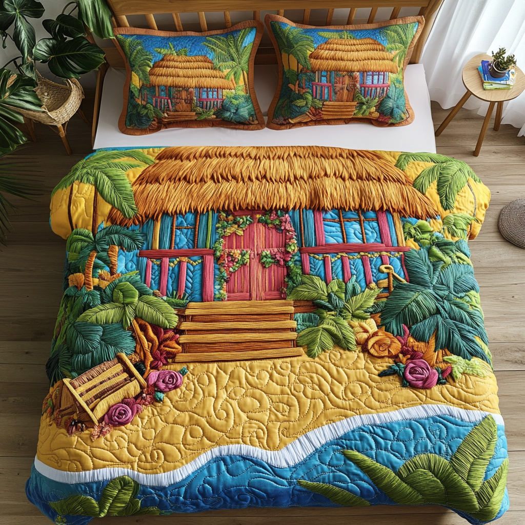 Tropical Escape Quilted Bedding Set Duvet Cover Bed Sheet Set Best Gifts For Beach Goers Tropical Escape Quilted Bedding Set Duvet Cover Bed Sheet Set Best Gifts For Beach Goers