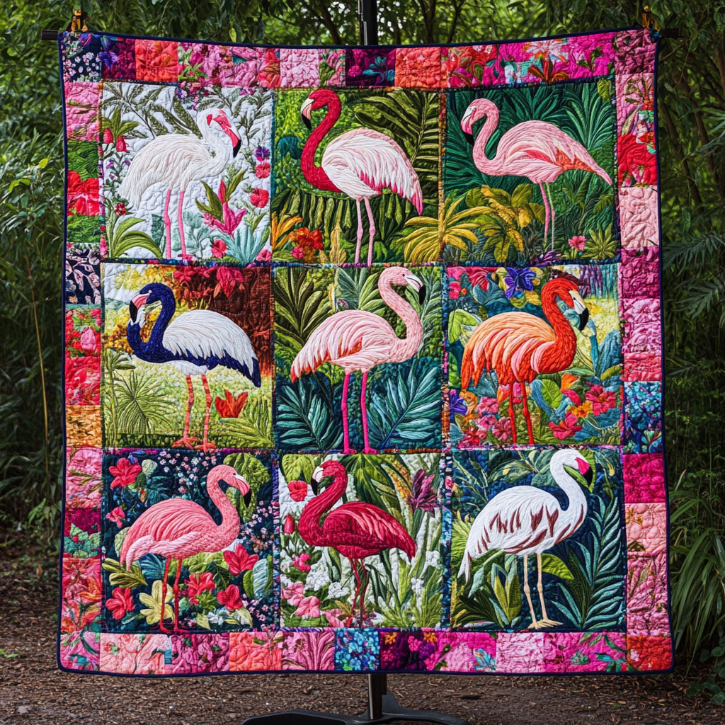 Tropical Flamingo Bliss Quilted Blanket Cute Colorful Blanket Best Flamingo Christmas Gifts