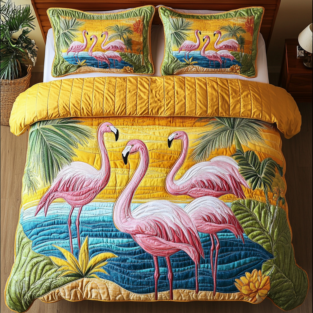 Tropical Kiss Quilted Bedding Set Duvet Cover Merch Flamingo Gifts For Ladies Tropical Kiss Quilted Bedding Set Duvet Cover Merch Flamingo Gifts For Ladies