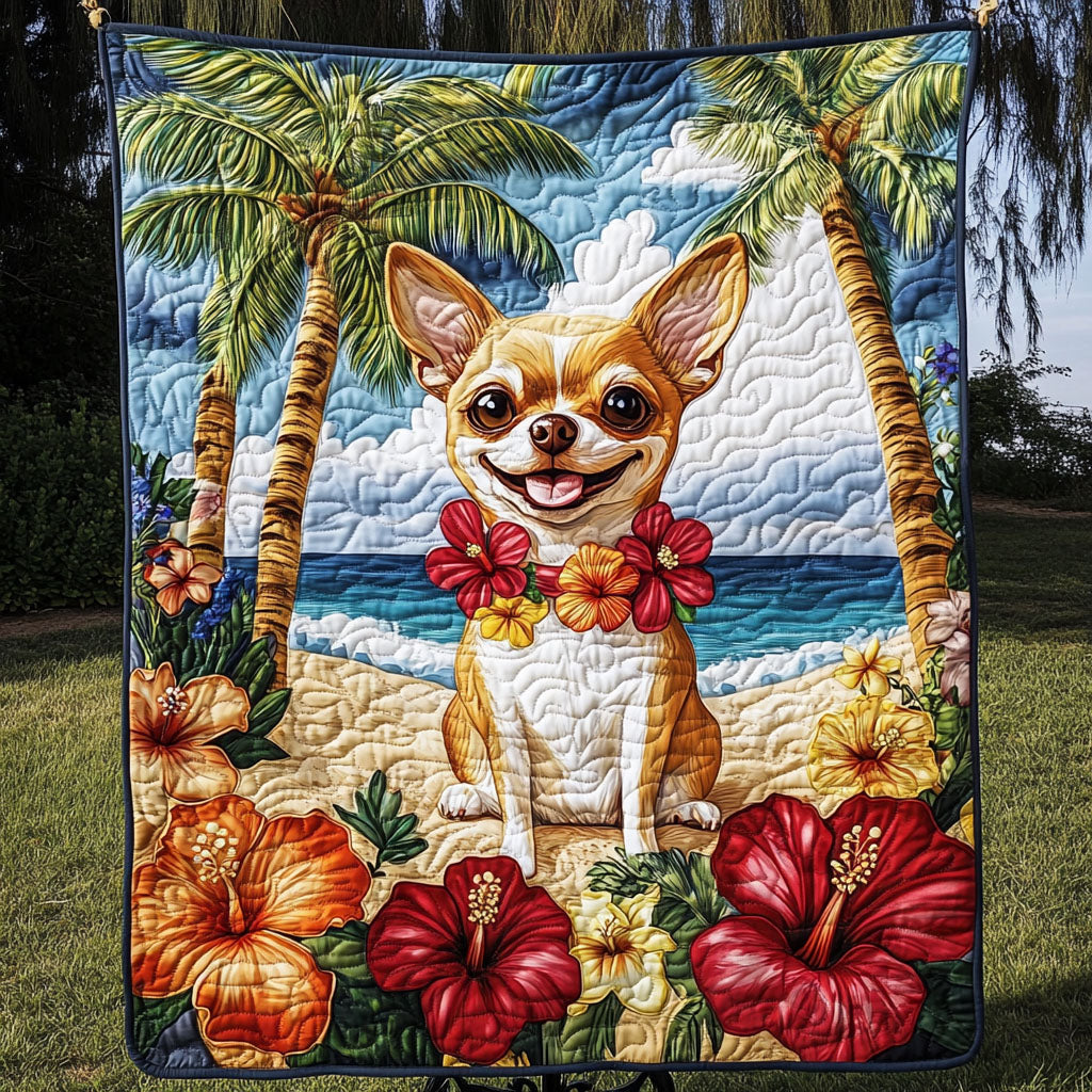 Tropical Spirit Quilted Blanket Cute Colorful Blanket Chihuahua Christmas Presents