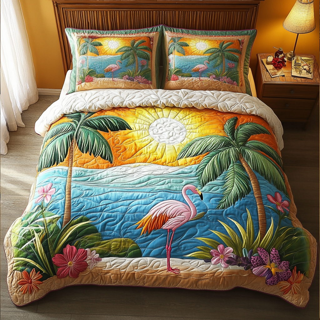 Tropical Sunrise Quilted Bedding Set Duvet Cover Bed Sheet Set Best Gifts For Beach Goers