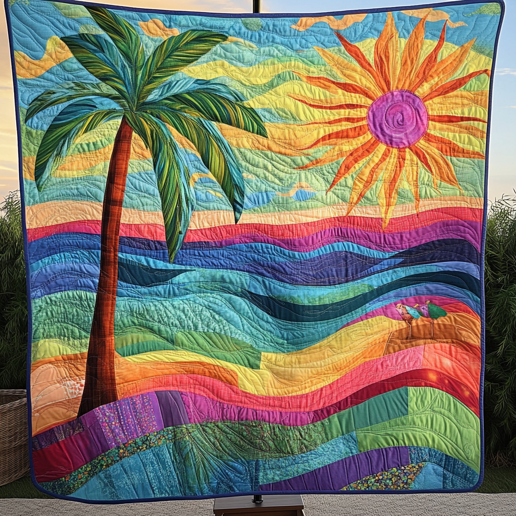 Tropical Waves Quilted Blanket Cute Colorful Blanket Beach Related Gifts Tropical Waves Quilted Blanket Cute Colorful Blanket Beach Related Gifts