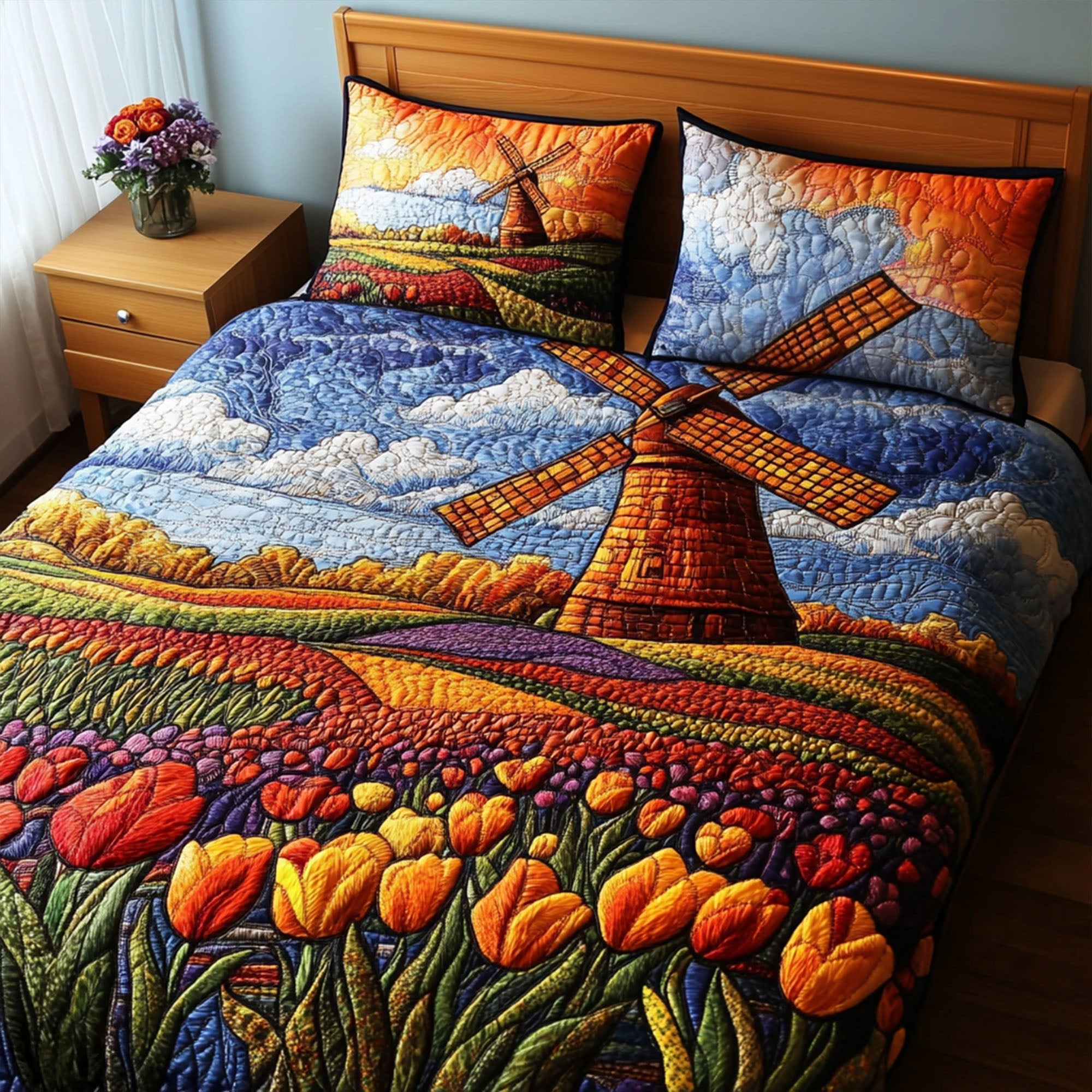 Tulip Breeze Quilted Bedding Set Duvet Cover Bedspread Farming Gifts For Him Tulip Breeze Quilted Bedding Set Duvet Cover Bedspread Farming Gifts For Him