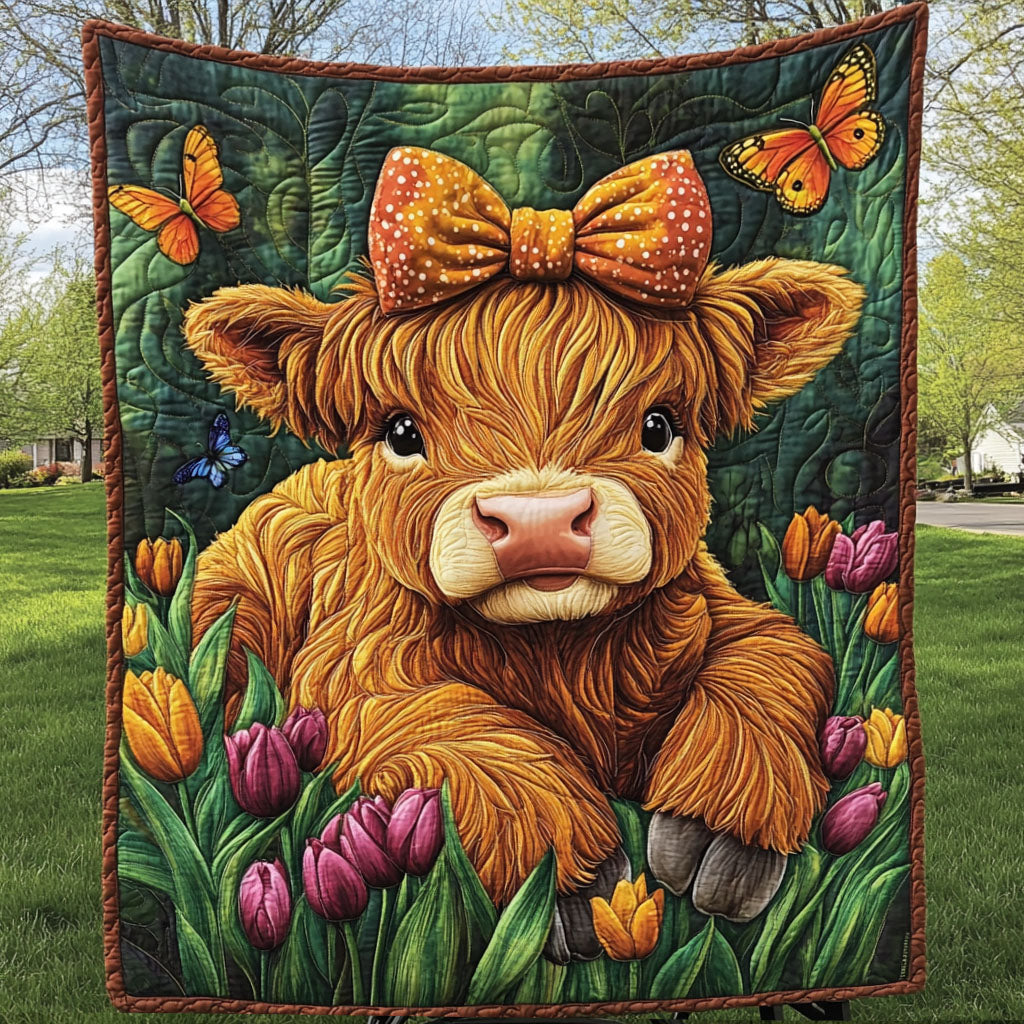 Tulip Field Cuteness Quilted Blanket Cute Throw Blanket Highland Cow Gifts For Men Tulip Field Cuteness Quilted Blanket Cute Throw Blanket Highland Cow Gifts For Men