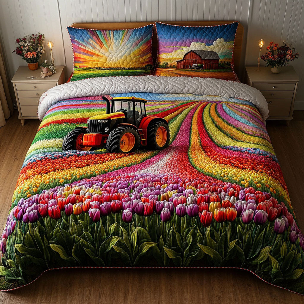 Tulip Tractor Dream Quilted Bedding Set Duvet Cover Bed Sheet Set Floral Tulip Lovers Gifts Tulip Tractor Dream Quilted Bedding Set Duvet Cover Bed Sheet Set Floral Tulip Lovers Gifts
