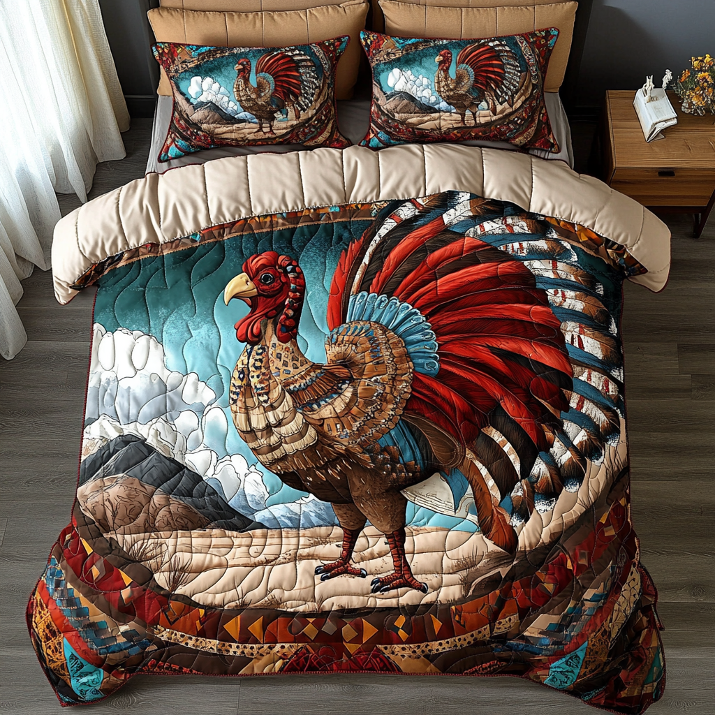 Turkeys Nature Quilted Bedding Set Duvet Cover Bedspreads Best Thanksgiving Gifts