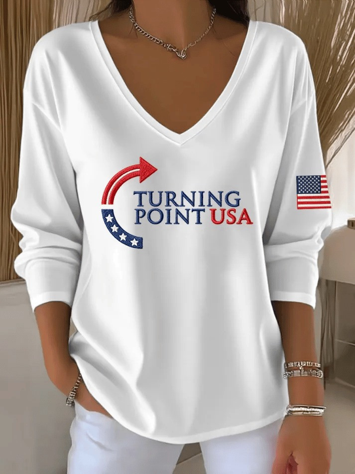 Turning Point USA V-Neck Long Sleeve T-Shirt RIP Charlie Kirk Shirt Turning Point USA Clothing Turning Point USA V-Neck Long Sleeve T-Shirt RIP Charlie Kirk Shirt Turning Point USA Clothing