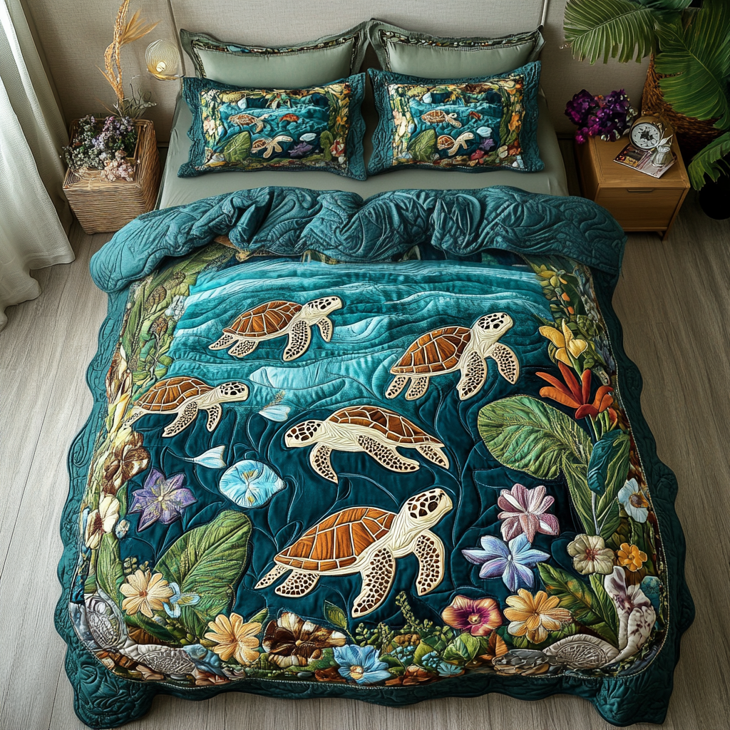 Turtle Adventure Quilted Bedding Set Duvet Cover Bedspread Sea Turtle Gifts For Her Turtle Adventure Quilted Bedding Set Duvet Cover Bedspread Sea Turtle Gifts For Her