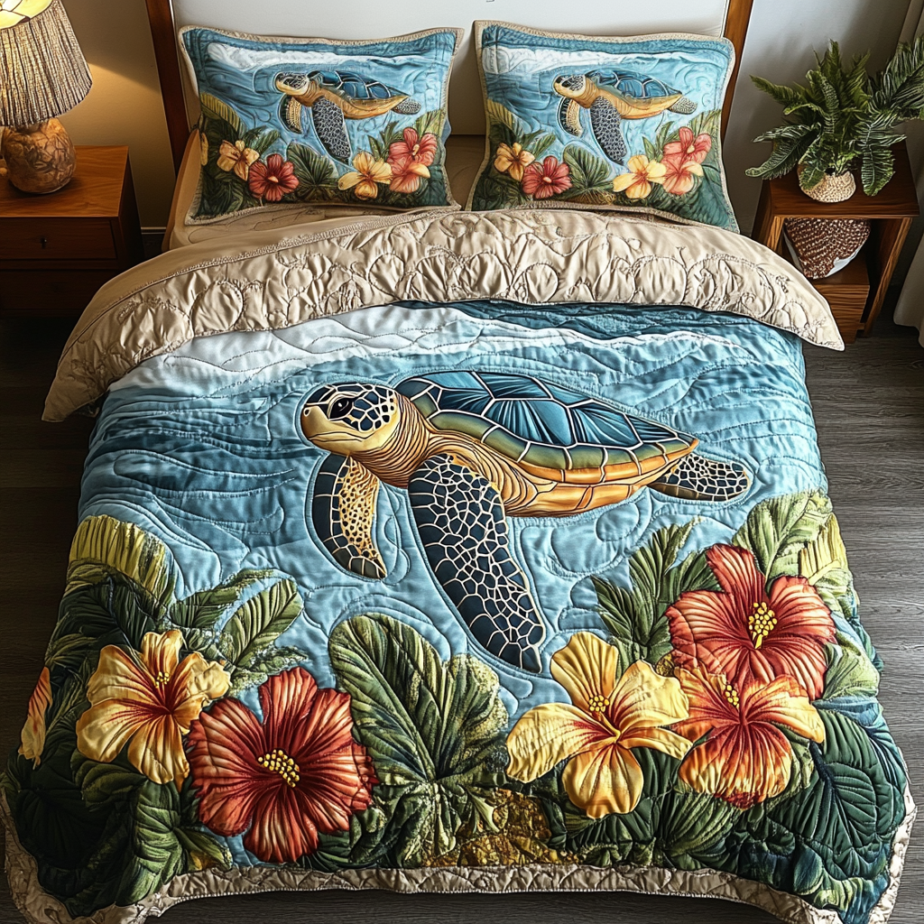 Turtle Bloom Quilted Bedding Set Duvet Cover Bed Sheet Set Best Gifts For Turtle Lovers Turtle Bloom Quilted Bedding Set Duvet Cover Bed Sheet Set Best Gifts For Turtle Lovers